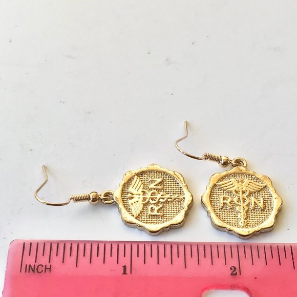 Gold Caduceus RN Nursing Earrings Nurse Graduation - Picture 5 of 7